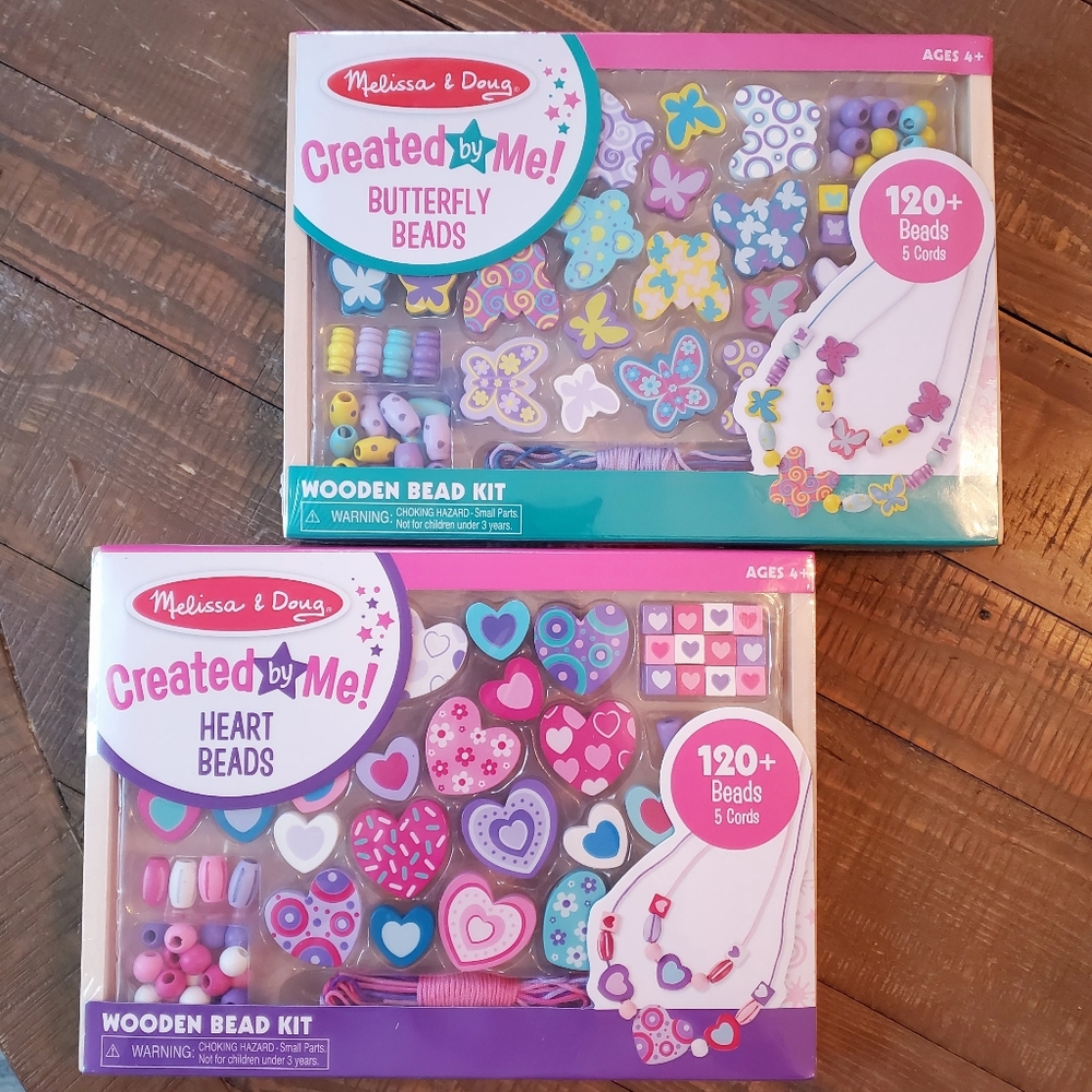 Melissa & Doug Sweet Hearts & Butterfly Friends Wooden Bead Set of 2